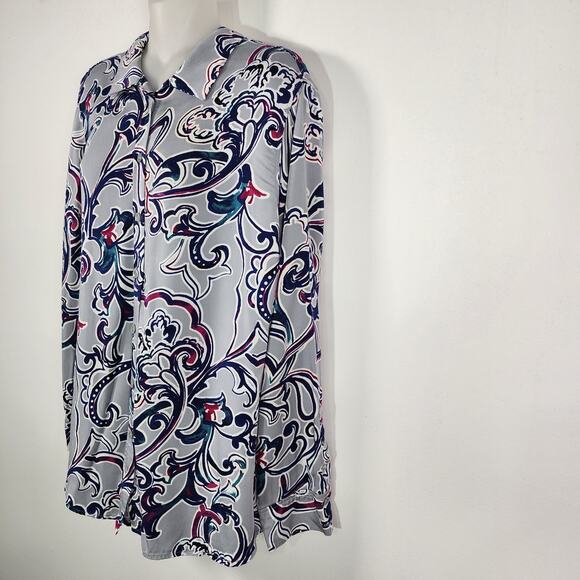 Chico’s Womens Sandwash Satin Paisley Painted Button Shirt Size 2 US 12/14 Gray - Picture 5 of 10
